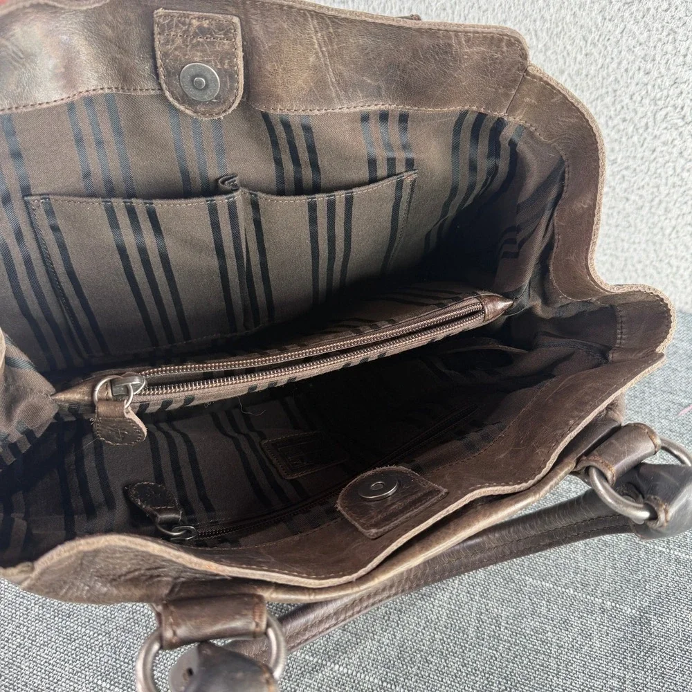 Frye Melissa Satchel Women Medium Brown Distressed Leather Tote Bag